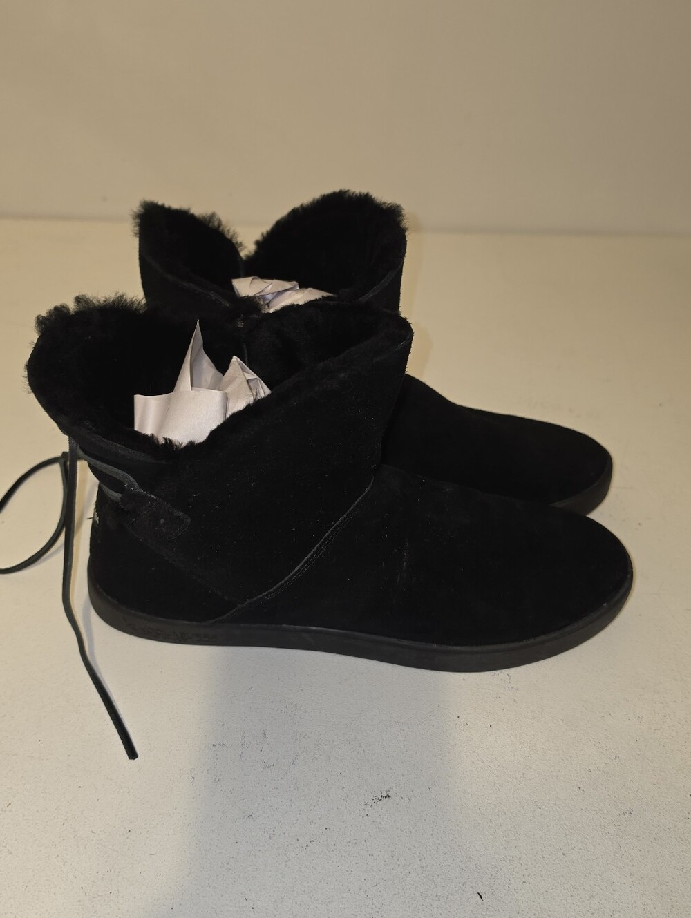 Koolaburra Black Suede Ankle Boots with Sherpa Trim